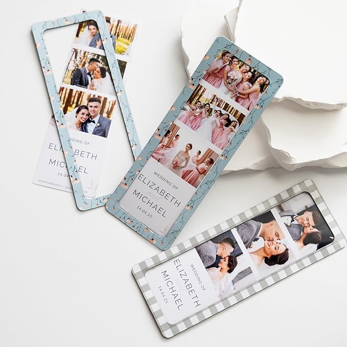 Magnetic Frames For 2x6 Photo Booth Strips – Set of 5 – White, Black, or Floral Design Photo Picture Holders – Magnetic Paper Cutout for Photobooth Photos – Simple Slim Frames for Fridge, Locker, or Party Keepsakes (5, CHECK/FLORAL PATTERNS MIX)