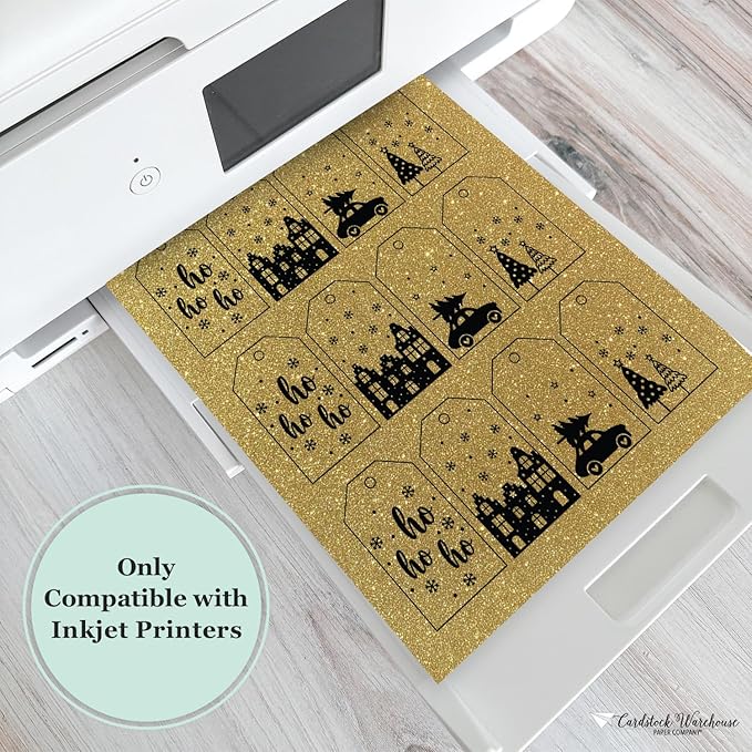 Cardstock Warehouse Diamond Print Inkjet Glitter - Premium Gold Glitter Cardstock Paper – 15 Sheets, 8.5 x 11" - 104 lb/280 GSM for Inkjet Printing, Die-Cutting, Card Making, Crafts, and DIY Projects