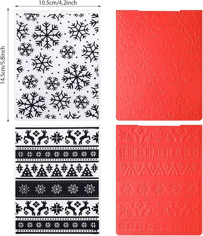 4 Pieces Christmas Plastic Embossing Folder Christmas Embossing Template Snowflake Bells Pattern Scrapbooking Embossing for Christmas Craft Cards Decorations