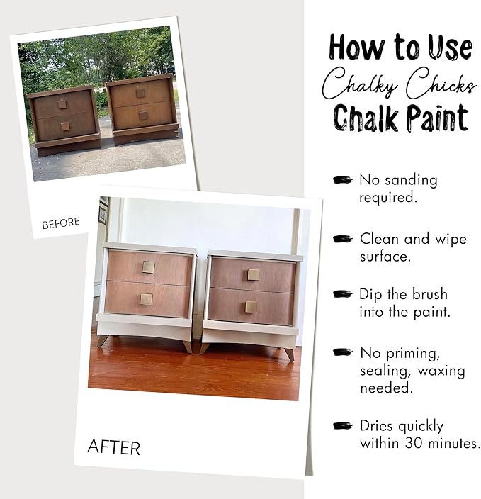 Chalky Chicks All-in-One Chalk Paint for Furniture or Cabinet - 16 Fl Oz - Matte Finish Hail White for Metal, Wood Furniture Paint - No Sanding All-in-One for Home Decor & Crafts, USA Made