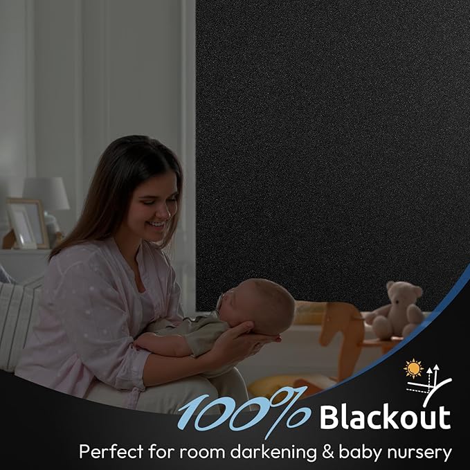 rabbitgoo Blackout Window Film, Sun Heat Blocking Privacy Cover for Glass, Removable Opaque Room Darkening Dark Black Out Window Covers Tint Shades for Home Day Sleep Light Blocker 35.4 x 118.1 Inches