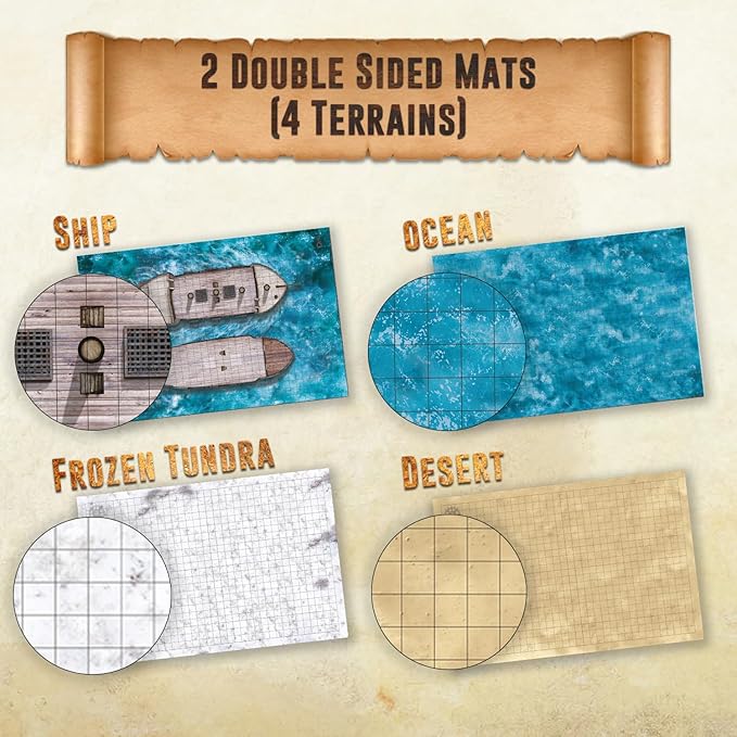 Melee Mats DND Map Starter Kit - 24” x 36" 2 Pack Double Sided, Wet/Dry Erase Battle Terrain Grid - Ultimate Tabletop Board Gaming Experience with Accessories