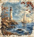 Moohue 14ct Counted Cross Stitch Kits for Adults Seaside Tower Boat Printed Stamped Cross Stitch Patterns Kits Cross Stitch Supplies (Seaside Tower Boat)