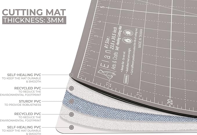 Elan Cutting Mat A2 Black & Taupe, Self Healing Cutting Mat 18x24 Inch, 5-Ply Craft Board Black, Hobby Board for Crafts 18x24 Inch