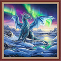DMCXART Counted Cross Stitch Kits for Adults Needlepoint Kits Unprinted Cross Stitching Embroidery Kit 11CT Cross Stitch Supplies-Northern Lights Snow Dragon 18x18 inch