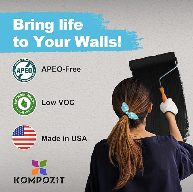 Kompozit ONE Ultra Cover Interior/Exterior/Chalkboard Black 100% Acrylic Paint & Primer 1 Gallon, Flat. High Durability and Scratch-Resistant Paint. Made in USA. Low VOC.