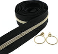 Leekayer #5 Metallic Nylon Coil Zippers by The Yard Bulk 10 Yards Black Zipper Tape with 25pcs Gold Ring Pull Sliders for DIY Sewing Tailor Craft Bag(Black Gold)