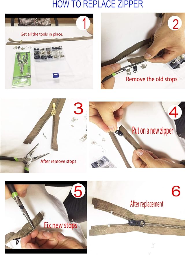 JOSDIOX 255-Piece Zipper Repair Kit – Replacement Sliders (#3, #5, #8), Install Pliers Tool, and Zip Extension Pulls for Jackets, Luggage, Backpacks, Tents, and Sleeping Bags