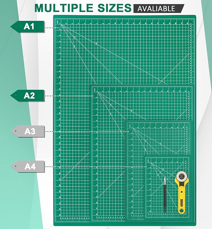Density-upgraded 9"x12" Self Healing Cutting Mat, Idemeet Rotary Sewing Mat for Crafts, 5-Ply Blade Table Protector Cut Board for Fabric Leather Cutting Quilting Modeling Hobby Project, A4, Green