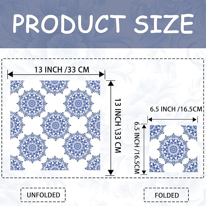 Decoupage Napkins Assorted Floral 27 Pack 9 Styles for DIY Crafting Birthday Party ， Decorative Decoupage Napkins Cocktail Paper ，Each Unfolded 13 Inch (Blue and White Floral)