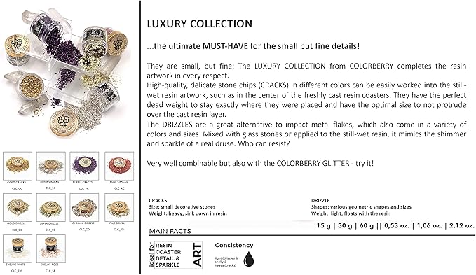 Colorberry Luxury Collection - Small Stone Chips & Glitter to Perfect Your Resin & Jesin Art & Artwork (Silver)