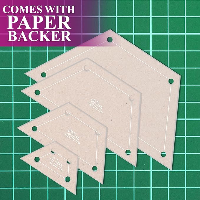 Quilting Acrylic Template Set | Precision Tools for Quilting Enthusiasts | Half Hexagon Design | Includes Sizes 4", 3", 2", 1" | 1/8 Clear Acrylic | 1/4" Seam Allowance for Accuracy