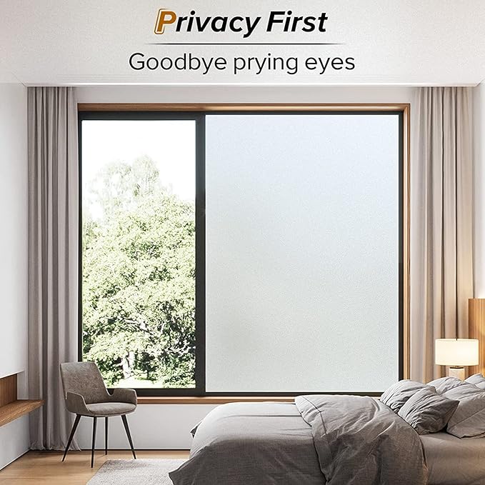 rabbitgoo Window Privacy Film, Frosted Glass Window Clings, Static Cling UV Heat Blocking Door Stickers for Home Bathroom, Removable Indoor Decal Coverings Day and Night, Pure, 35.4 x 78.7 Inches