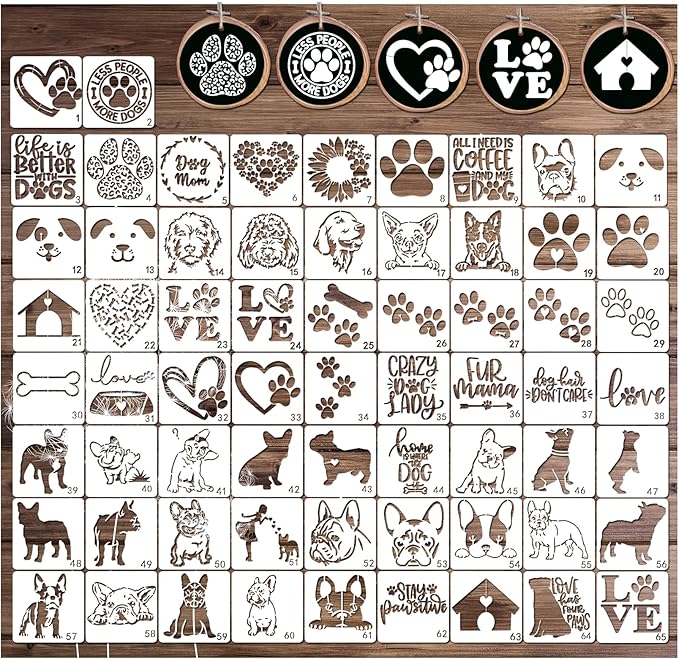 Small Stencils for Painting on Wood Reusable, 3 Inch Reusable Stencil for Craft Ornament Paint Template Stencils for Wall Card Rock Wood Signs Coasters Canvas Home Decor (Dog)