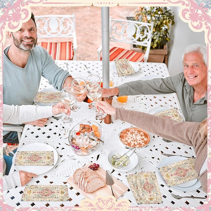 Yeaqee 100 Pcs Vintage Boho Napkins Paper Guest Towels 2 Ply Decoupage Napkins Disposable Decorative Hand Towel for Bathroom Kitchen Fall Wedding Party Dinner(Multicolor)