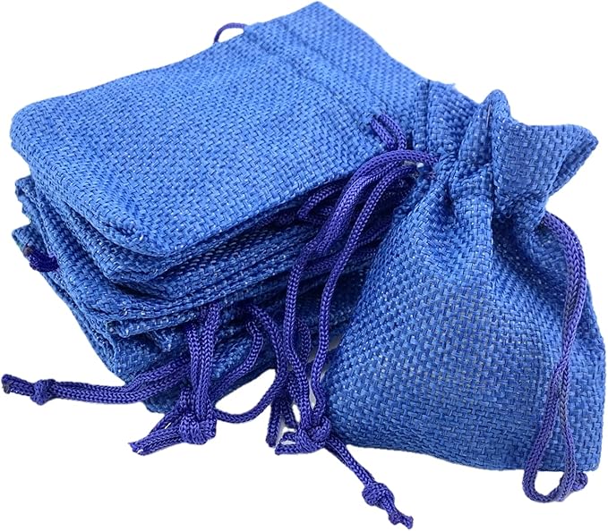 Palmhomee Pack of 25 Burlap Gift Bags with Drawstring Linen Jewelry Pouches Wedding Hessian Jute Bags for Birthday and Treat Pouches Party Wedding Favors Gift (2.8x3.6 Inch, Royal Blue)