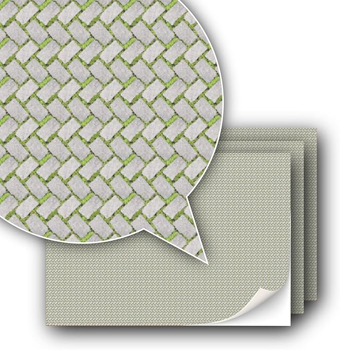 3 Sheets Self-Adhesive Decorative Film Paving Stones and Surfaces for Model Making in Scale 1:87 Scale H0 (UK: 3.5 mm Scale) (Paving Stones with Moss)