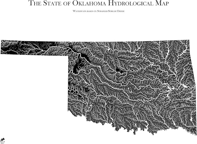 Muir Way Hydrological River Map of Oklahoma - Watershed Topographic Wall Art for Home, Office, or Travel Decor - Unframed Flat Paper Print, 24x30