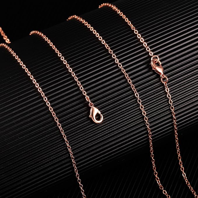 ALEXCRAFT Wholesale 12PCS Rose Gold Plated Solid Brass Chain Finished Flat Cable Chains Bulk for Jewelry Making (26"(2.0MM)