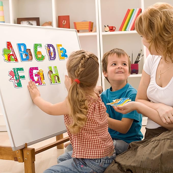 26 Magnetic Alphabet, Uppercase Letters with Adorable Zoo Animal Alphabet ABC Fridge Magnets Educational Spelling Learning Games Toys Set for Kids, Toddlers 3 4 5 Years Old