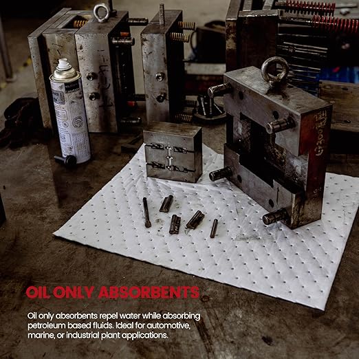 Oil Absorbent Pads Roll | 16"x20" Oil-Only Spill Mat 100-Pack | Industrial Spill Control for Oil & Fuel(32 Gal/Box) | Repels Water Absorbing Rolls