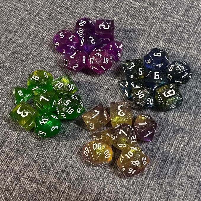 DND RPG Dice Set, Nebula Polyhedral Dice for Dungeons and Dragons, Mystery 7-Piece Set (Green Purple)