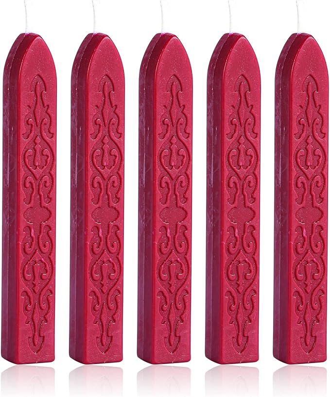 Yoption 5 Pcs Sealing Wax Sticks with Wicks for Wax Seal Stamps, Christmas Cards, Wedding Invitations, Wine Packaging, Gift Wrap, Envelopes (Wine Red)