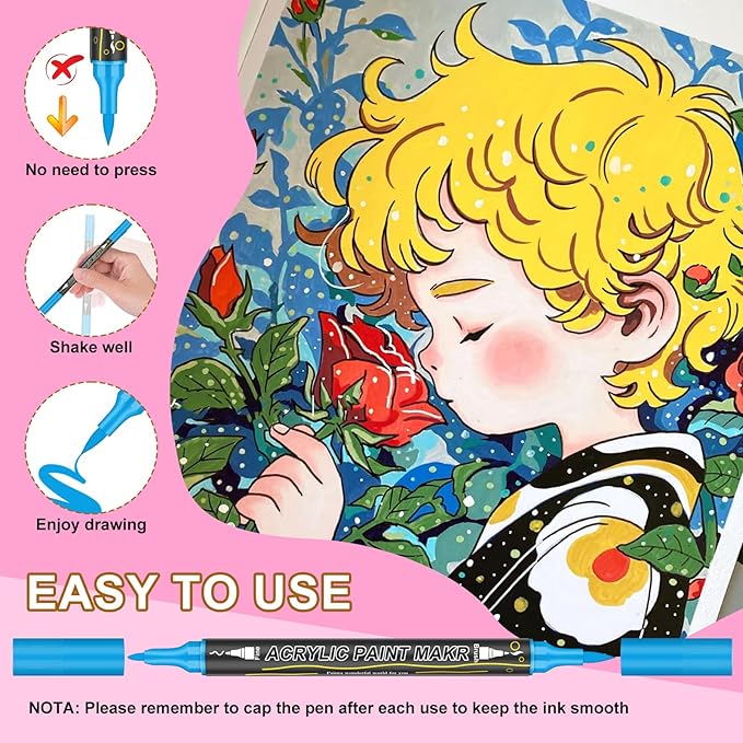 144 Colors Dual Tip Acrylic Paint Markers，Waterproof, Non-Toxic, Odorless Acrylic Markers Pens，Paint Pens & Paint Markers for Rock, Wood, Glass, Stone, Canvas, Ceramic, Fabric and Paper Painting