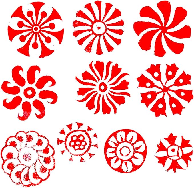 Royal Kraft Round Wooden Printing Stamps (Set of 10) - DIY Henna Fabric Textile Paper Clay Pottery Blocks Htag2165