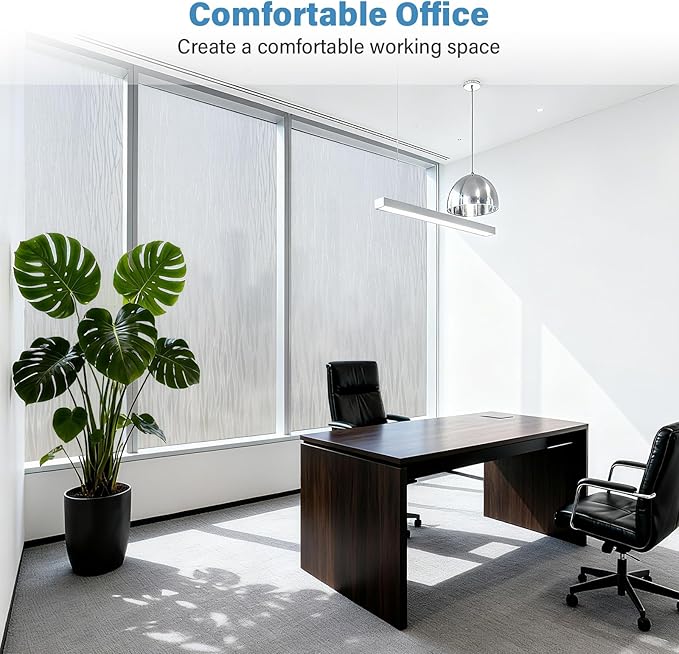 Finnez Frosted Privacy Window Film Static Cling, Non-Adhesive Decorative Cover for Glass Door & Windows, No Glue Removable Clings UV Blocking Waves Design for Home Office 45.2 x 78.7 Inches