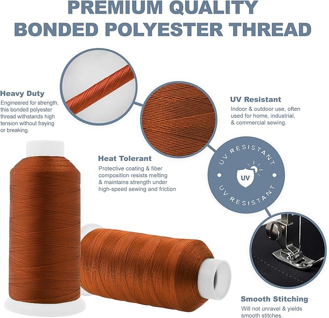 Mandala Crafts Burnt Orange Heavy Duty Thread - 1500 Yds Tex 70 Thread for Sewing Drapery Jeans Leather Hair Outdoor Marine Upholstery