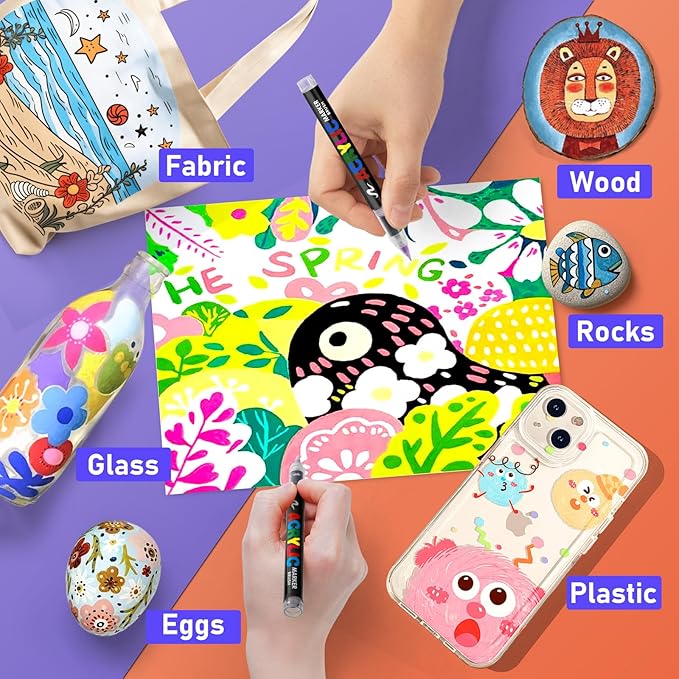 GOTIDEAL Acrylic Paint Markers Brush Tip,Waterproof Paint Pens acrylic Markers,No Bleed Acrylic Brush markers for Fabric,Wood,Rocks,Canvas Painting,Glass,Ceramic,Art Craft Supplies(24 Colors)