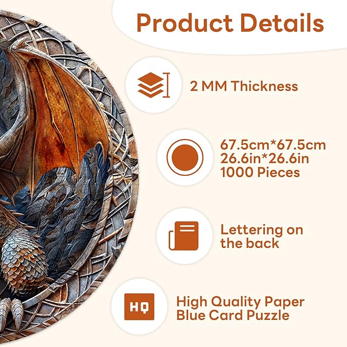masseruon Round Puzzles for Adults 1000 Pieces-Dragon Puzzle-26.6x26.6in Jigsaw Puzzles with HD Matte Finish-Hard Impossible Difficult for Adult-Challenging Gift for Puzzle Lovers Home Decor