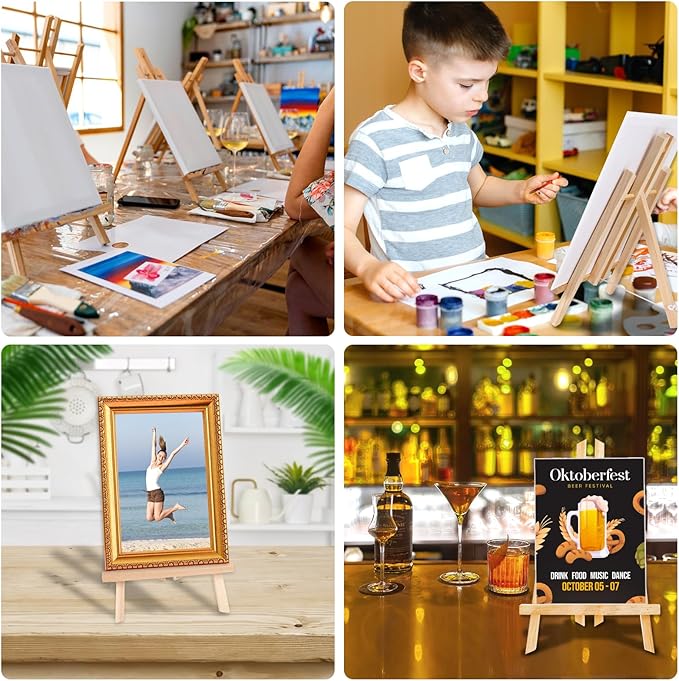 AROIC Wood Easels, Easel Stand for Painting Canvases, Art, and Crafts. (11.8 inch, 10 Pack), Tripod, Painting Party Easel, Kids Student Table School Desktop, Portable Canvas Photo Picture Sign Holder.