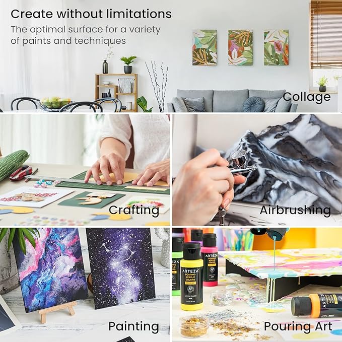 ARTEZA Premium Canvas Boards for Painting, 5 x 7, 8 x 10, 9 x 12, 11 x 14 Inches, Multipack of 28, White Canvas for Acrylic, Oil and Gouache Painting