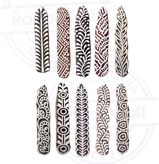 Mehndi Print Blocks Stylish Border Pattern Wooden Stamps (Set of 10) Htag2156