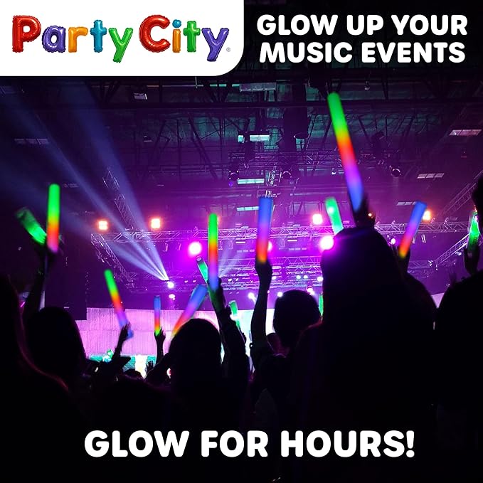 Party City 48pk LED Foam Glow Sticks 14”- Glow in the Dark Party Supplies Favors, Colorful Flashing Wand with 3 Modes, Foam Light Up Sticks Bulk Party Pack for Wedding, Birthday, Concert, Halloween