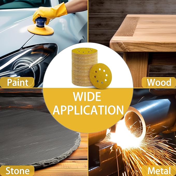 150PCS 800 Grit Gold Sanding Discs, 5-Inch 8-Hole Sandpaper for Random Orbital Sander, for Automotive or Woodworking