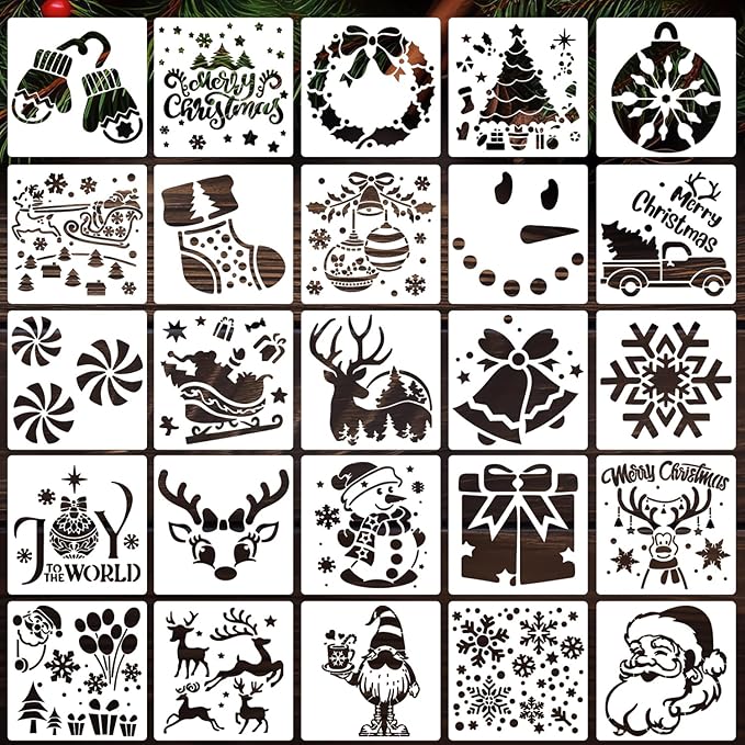 Christmas Stencils for Crafts Reusable 6" Xmas Holiday Stencil Christmas Stencils for Painting on Wood Fabrics Decor
