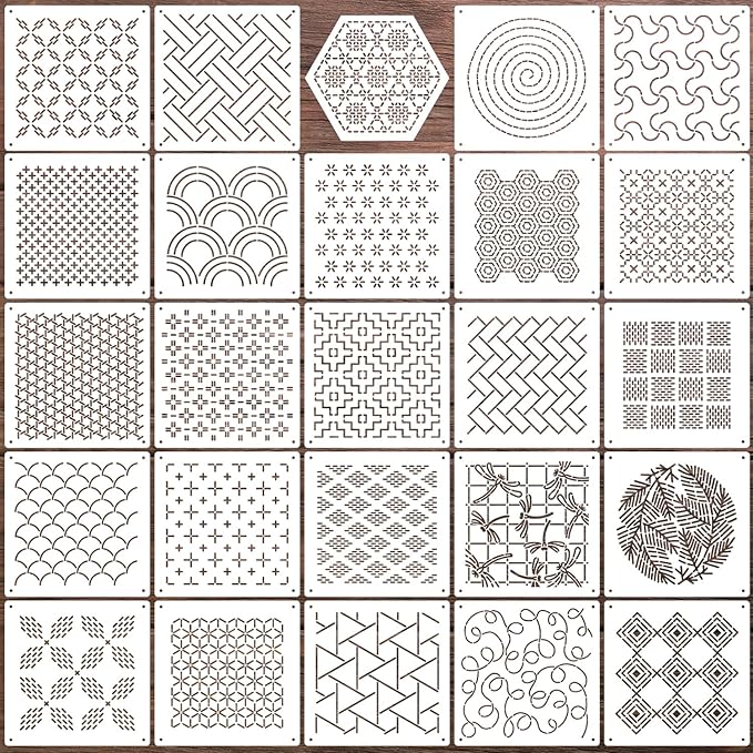 Sashiko Stencil Geometric Sashiko Pattern Template 4.7inch Drawing Line Quilting Stencils for Sewing Hand Quilting Embroidery