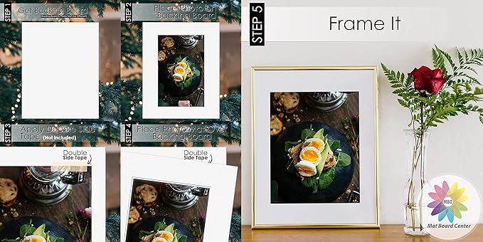 Mat Board Center, Pack of 50, 8x10 for 5x7 Black Picture Mat Sets - Acid Free, 4-ply Thickness, Bevel Pre-Cut White Core - Includes Backing Boards and Clear Bags - for Pictures, Photos, Framing