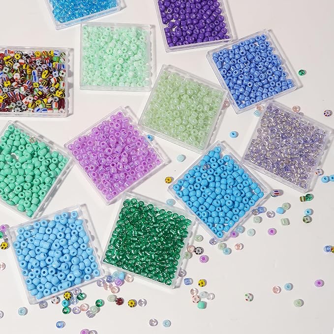 11200pcs Glass Seed Beads for DIY Crafting Bracelet Necklace Embroidery Jewelry Making Supplies (3mm, 400pcs/Color, 28 Colors, Blue Scheme)