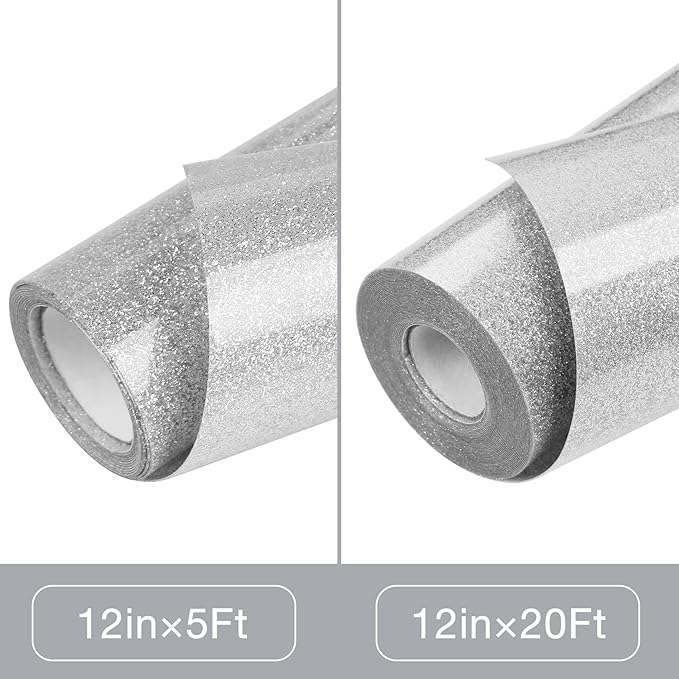 TORC Silver Glitter HTV Heat Transfer Vinyl Roll 12 inch x 20 ft Iron on Vinyl for T Shirts Crafts Bulk