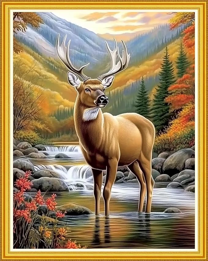 Hopeart Stamped Cross Stitch Kits for Beginner Embroidery Kits for Beginners Adults DIY 11CT Cross Stitch Patterns Needlepoint Kits Crossstitching Kits-Forest Deer 16x20 inch