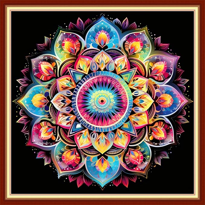Joyhoor Cross Stitch Kits for Beginners Stamped Cross-Stitch Supplies Needlework preprint Embroidery Kits for Adults DIY Needlepoint Kits Embroidery Patterns 11CT-Colorful Mandala 18x18 inchs