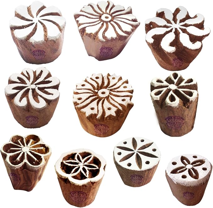 Fabric Wood Stamps Artistic Small Round Design Printing Blocks (Set of 10) Htag2151
