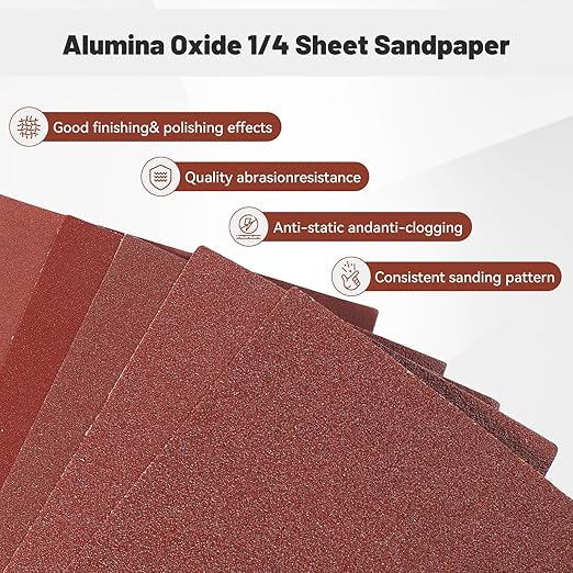 1/4 Sandpaper Sheet,4-1/2"*5-1/2" Assorted 60-80-120-180-240,50PACK