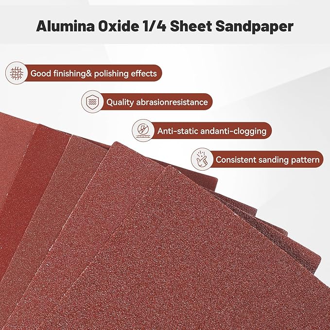 1/4 Sandpaper Sheet,4-1/2"*5-1/2" Assorted 60-80-120,50PACK