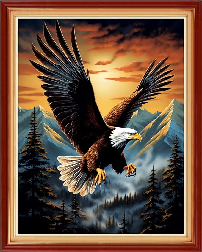 DMCVIVR Stamped Cross Stitch Kits for Adults Beginners Embroidery Kits 11CT Needlepoint Kits Cross Stitch Patterns Embroidery Patterns-Eagle Sunrise 16x20 inch