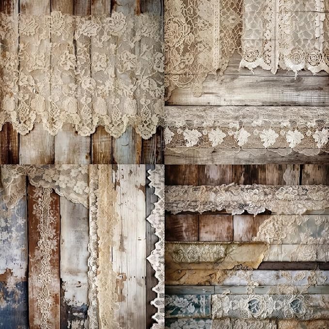 Vintage Lace & Wood Scrapbook Paper Pad 6x6, Single-Sided, 12 Designs, 24 Sheets, DIY Crafts, Scrapbooking Supplies